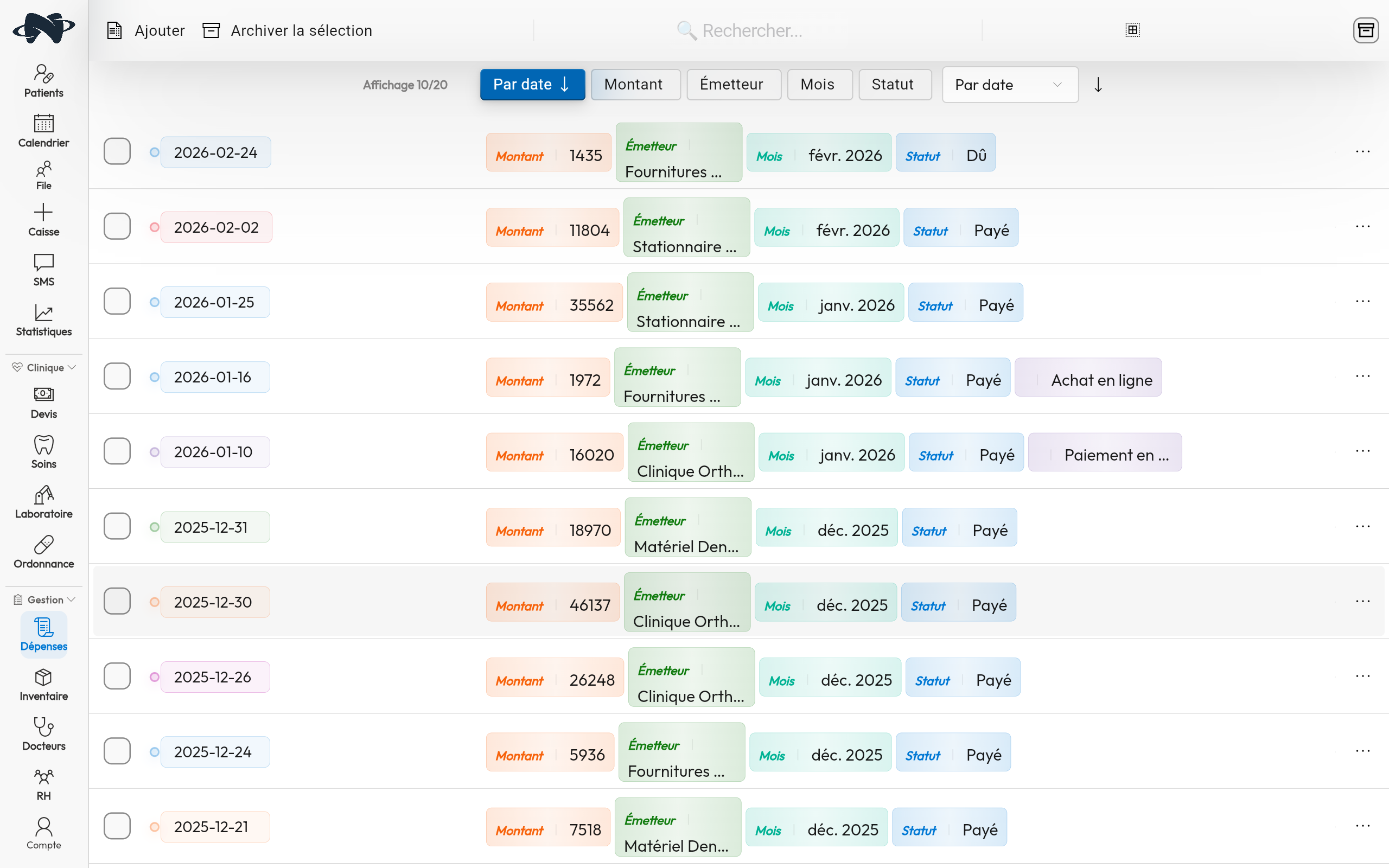 Gestion des dépenses sur Dentisapp
