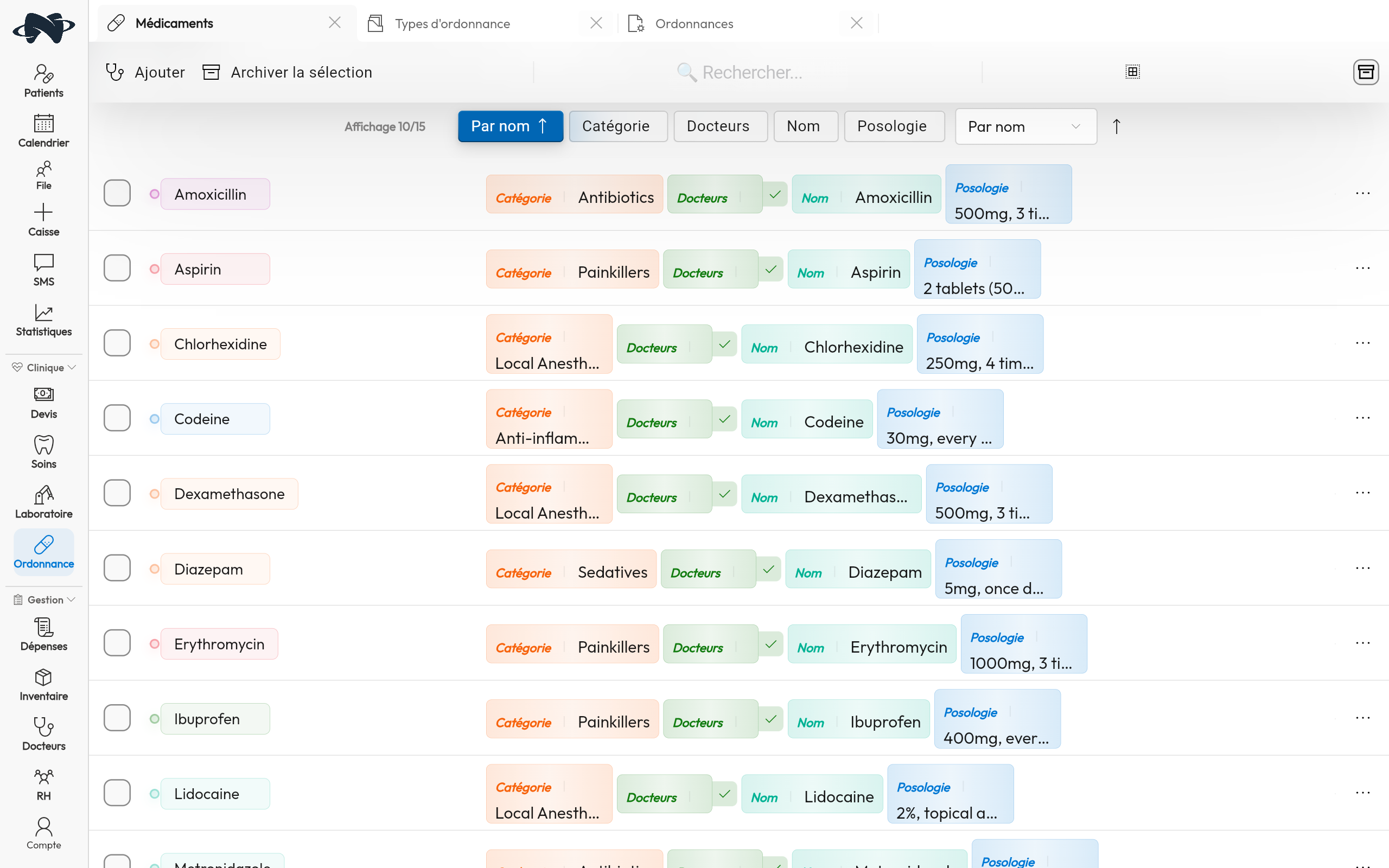 Gestion des médicaments sur Dentisapp